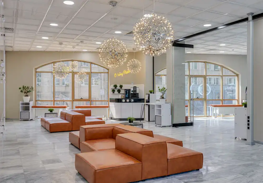 Bright and welcoming entrance to the coworking space