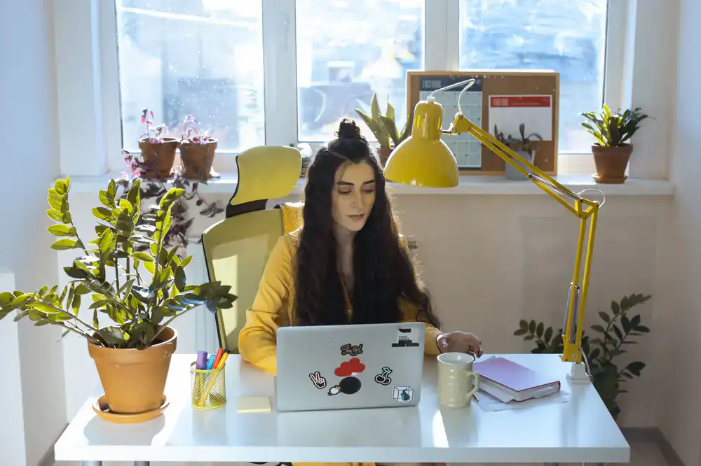 Someone working comfortably at a desk